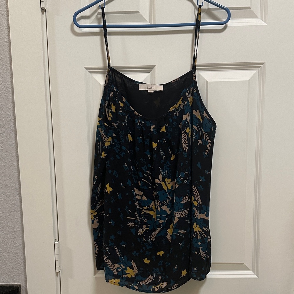 LOFT Black and Blue Floral Camisole Top